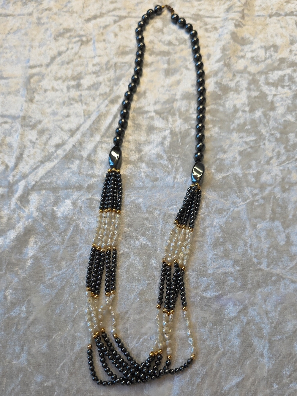 Hematite & Freshwater Pearl Beaded Grannycore Layered Necklace